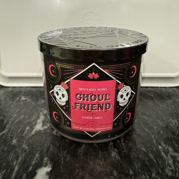 NEW Bath & Body Works Halloween Gouhl Friend 3 Wick Candle Skull Spider Web - Picture 1 of 7